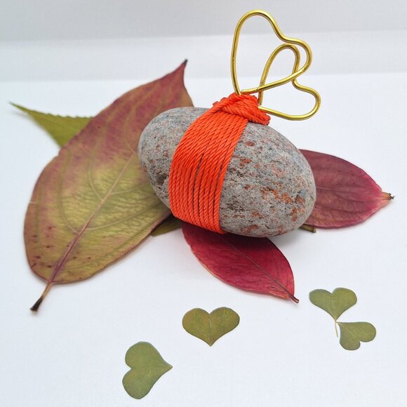 "Our Hearts Are Tied" Rock Art Zen Decor -Wrapped Rock handcrafted in Canada - Picture 6 of 6